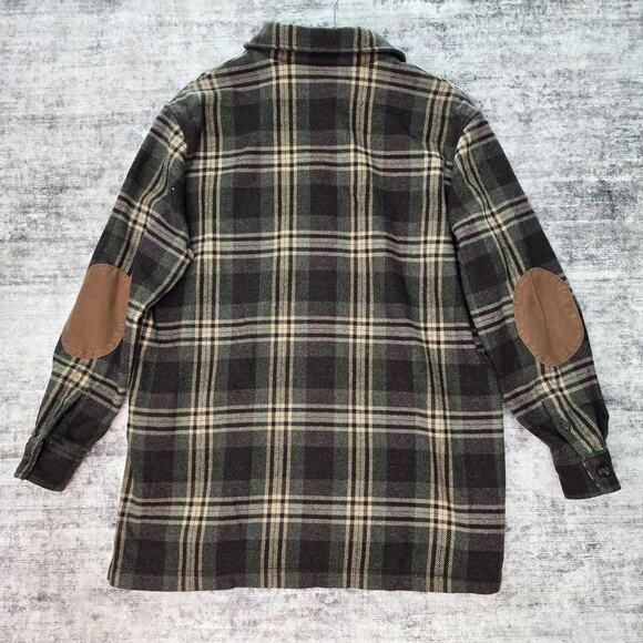 Evan-Picone Shirt Jacket Shacket Womens Medium Plaid Wool Elbow Patch Flannel - Picture 2 of 8